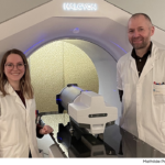 Rouen Mathilde Pannier and David Gensanne standing next to Delta4 Phantom+ and Varian Halcyon