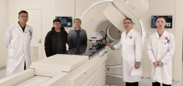 Medical physics team at Sichuan Mianyang Central Hospital with the Delta4 Phantom+ and a United Imaging linac during a successful QA installation.
